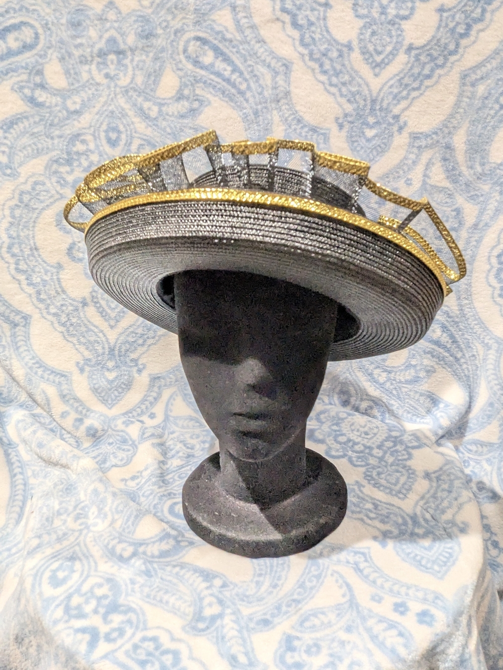 Wide Brim Straw Hat with Gold Trim